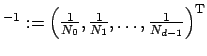$ ^{-1}:=\left(\frac{1}{N_0}, \frac{1}{N_1}, \hdots, \frac{1}{N_{d-1}} \right)^{\rm T}$