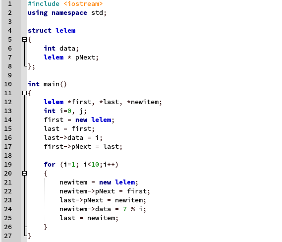 Quellcode zum Aufbau einer Liste