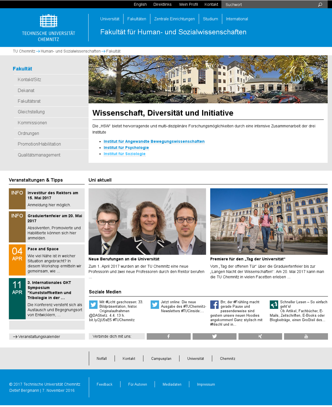Eine Webseite im CD der TU Chemnitz