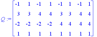 Q := matrix([[-1, 1, -1, 1, -1, 1, -1, 1], [3, 3, 4...